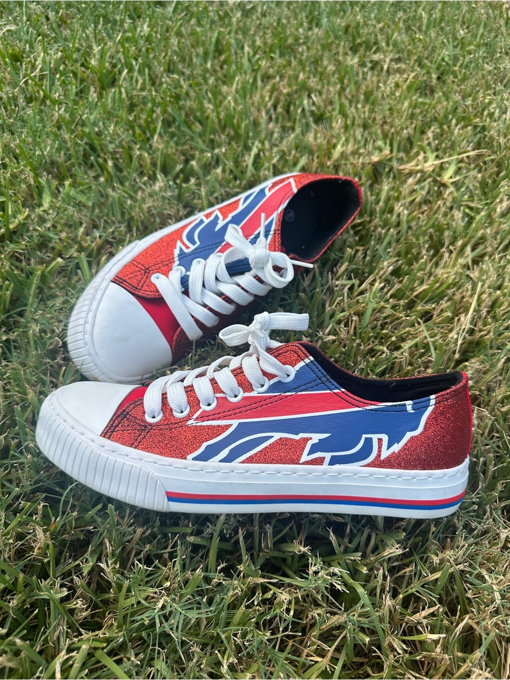 FOCO Buffalo Bills Glitter Red & Blue Low-Top Sneakers NFL Women's Size 9